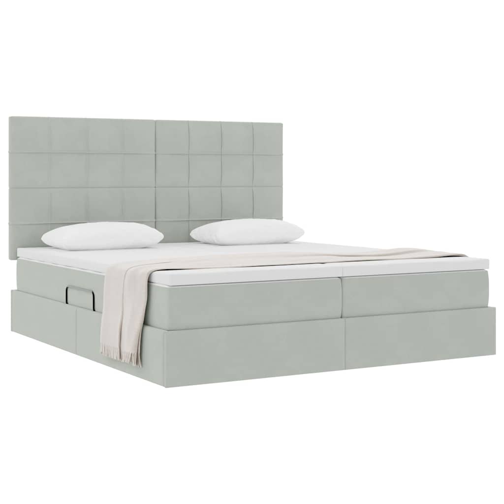 vidaXL Lit de rangement avec matelas Gris clair 200 x 200 cm Velours