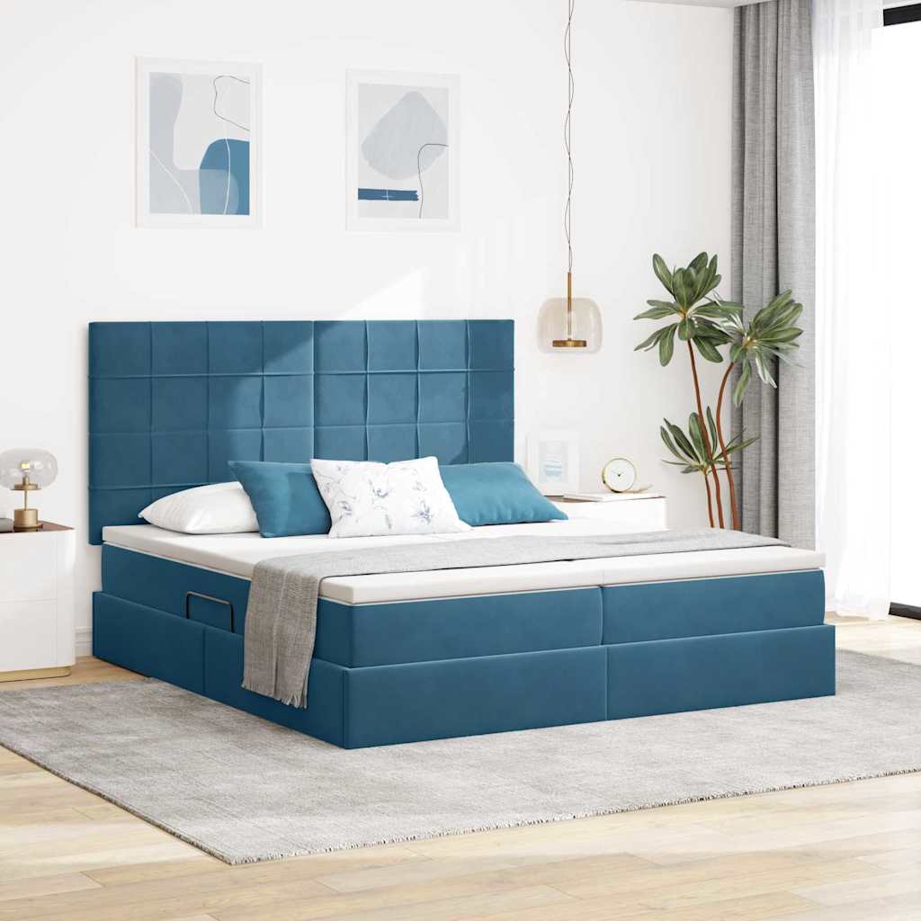 vidaXL Lit de rangement avec matelas bleu foncé 200 x 200 cm velours