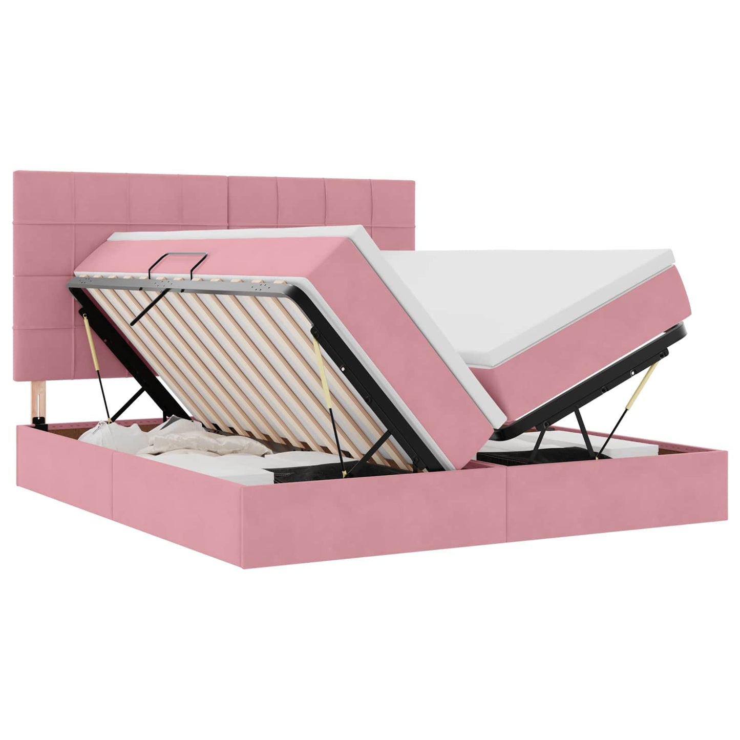 vidaXL Lit de rangement avec matelas rose 200 x 200 cm velours