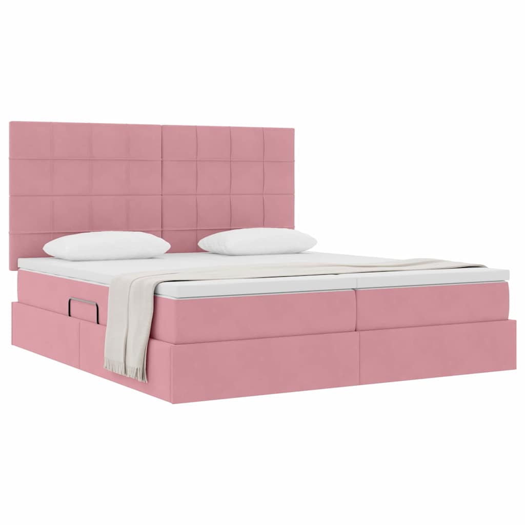 vidaXL Lit de rangement avec matelas rose 200 x 200 cm velours