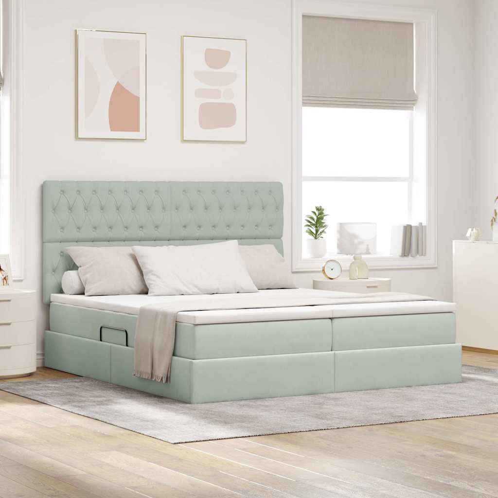vidaXL Lit de rangement avec matelas Gris clair 200 x 200 cm Velours