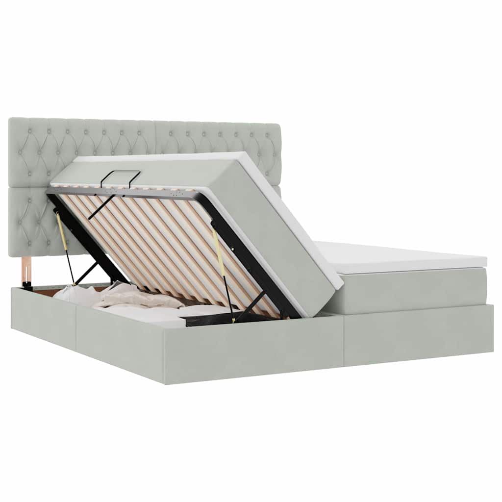 vidaXL Lit de rangement avec matelas Gris clair 200 x 200 cm Velours