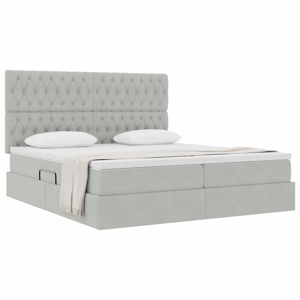 vidaXL Lit de rangement avec matelas Gris clair 200 x 200 cm Velours