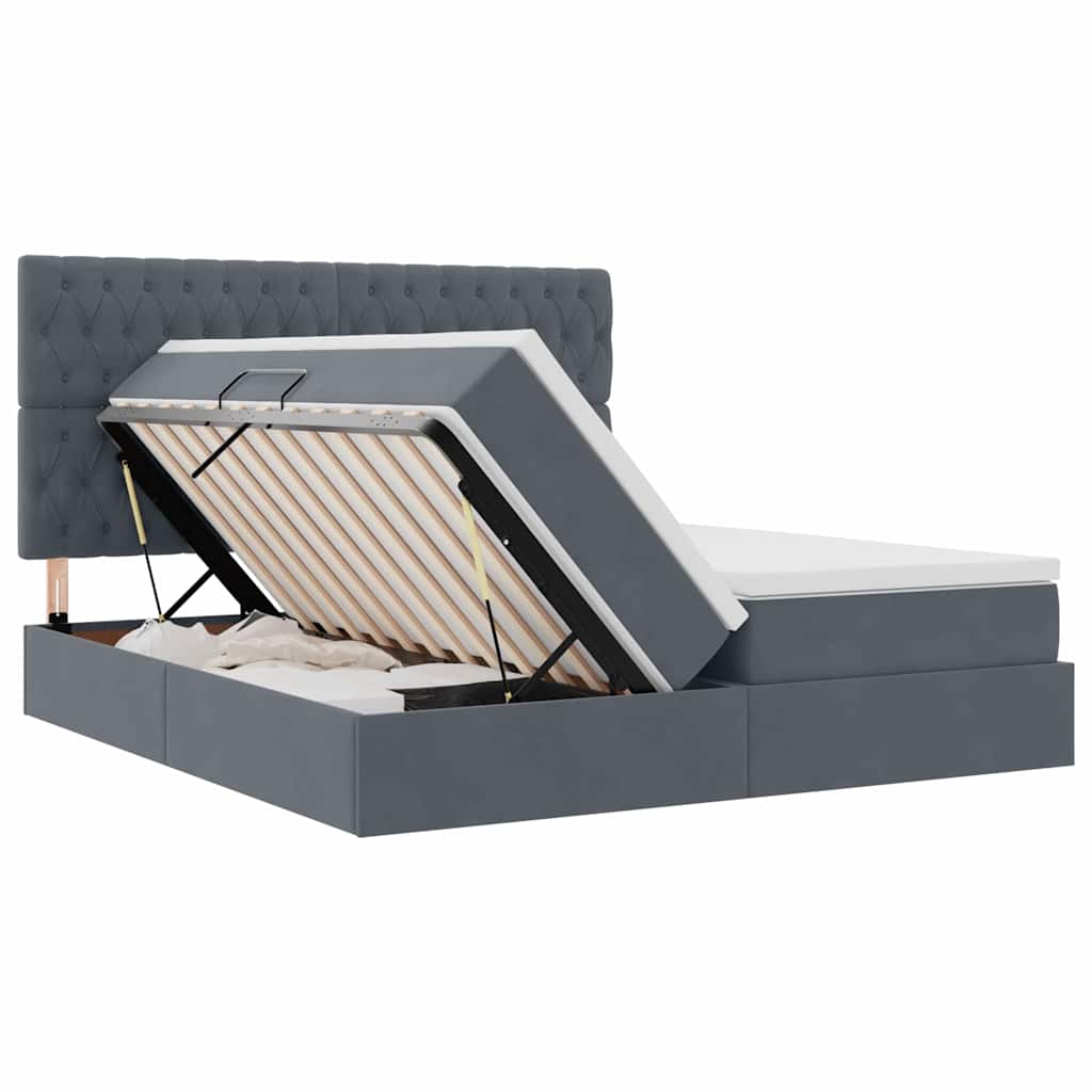 vidaXL Lit de rangement avec matelas Gris foncé 200 x 200 cm Velours