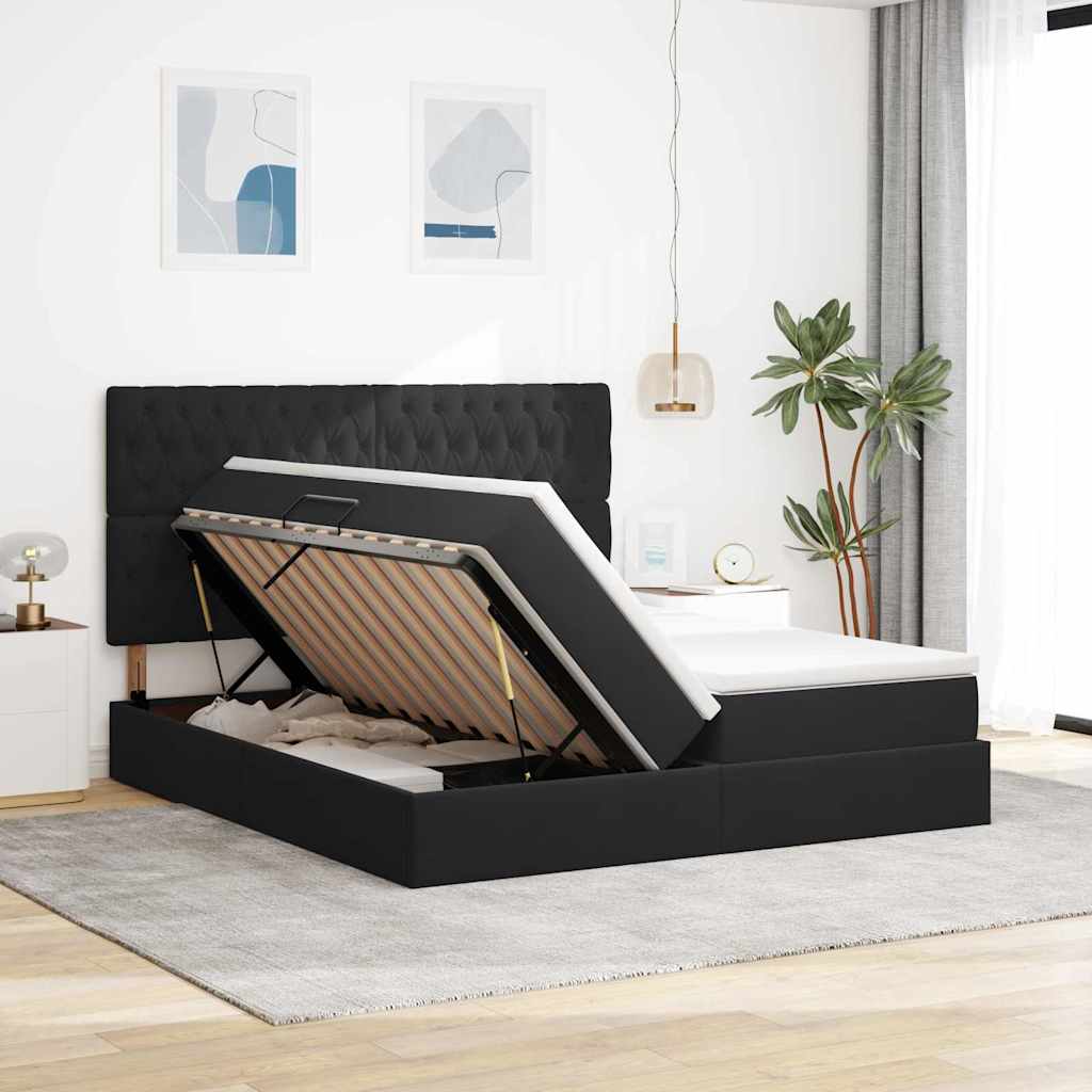 vidaXL Lit coffre avec matelas Velours Noir 200 x 200 cm