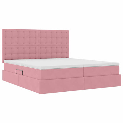 vidaXL Lit de rangement avec matelas rose 200 x 200 cm velours