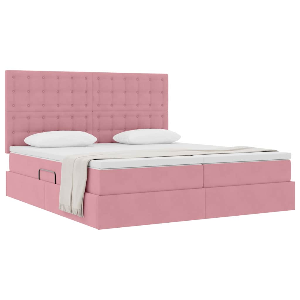 vidaXL Lit de rangement avec matelas rose 200 x 200 cm velours