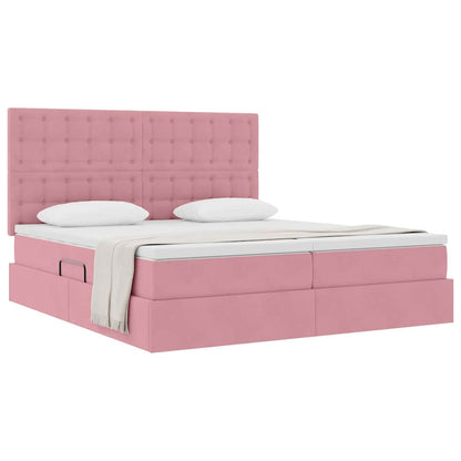 vidaXL Lit de rangement avec matelas rose 200 x 200 cm velours