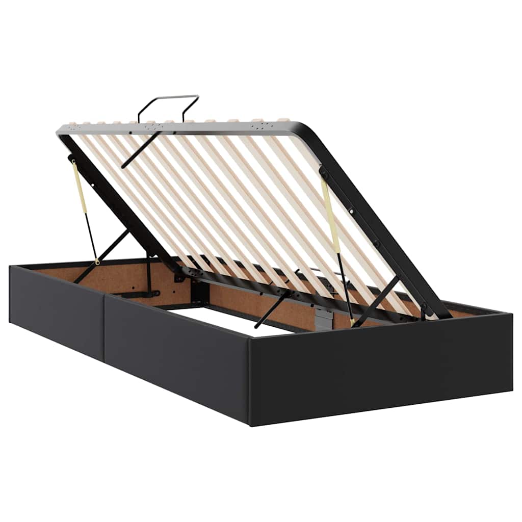 Bett mit Stauraum und LED Schwarz 90 x 190 cm Kunstleder