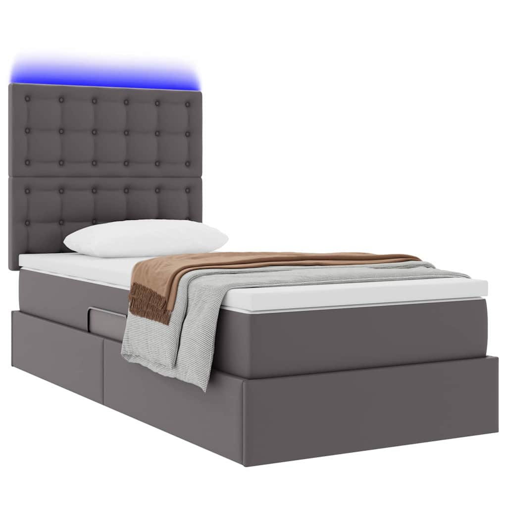 Bett mit Stauraum und LED mit LED Grau 100 x 200 cm Kunstleder