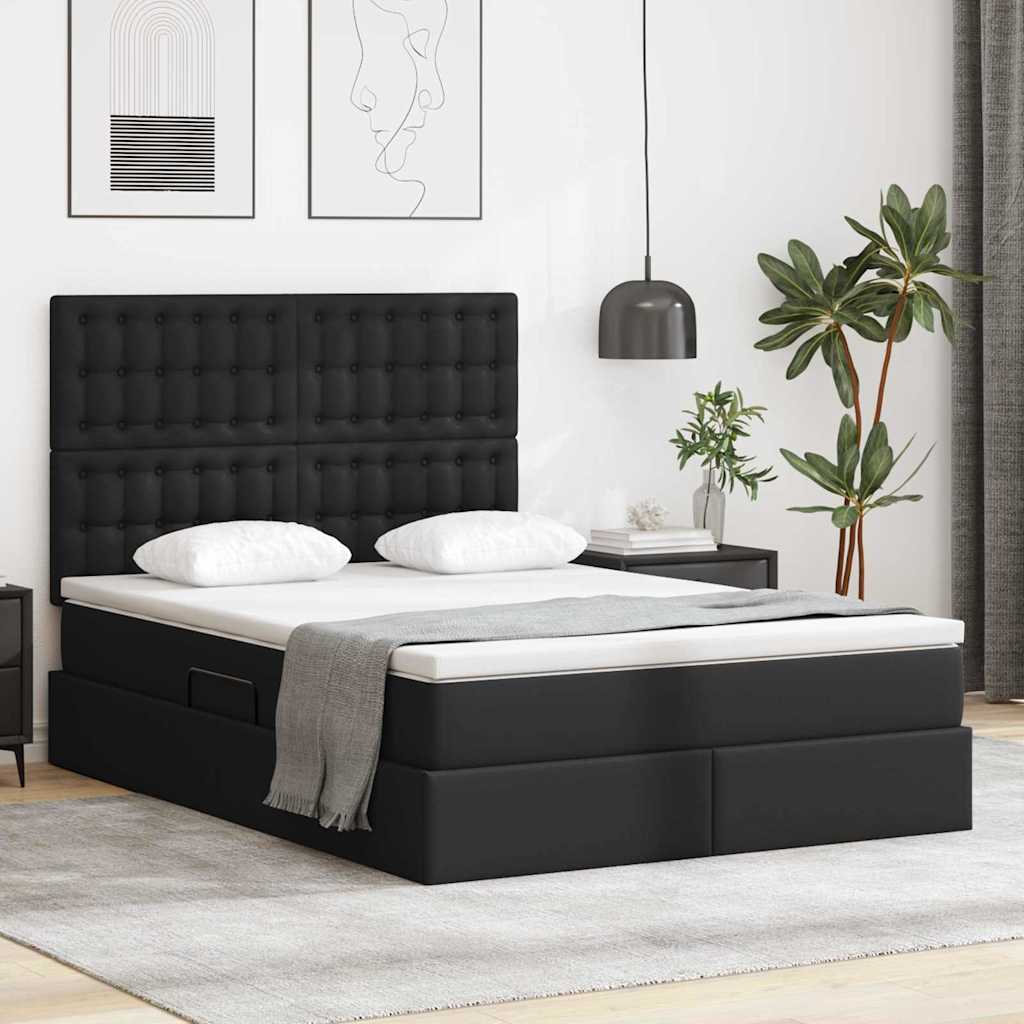 Bett mit Stauraum und LED Schwarz 140 x 190 cm Kunstleder