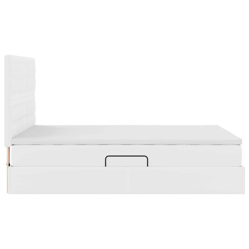 Bett mit Stauraum und LED Reinweiß 140 x 190 cm Kunstleder
