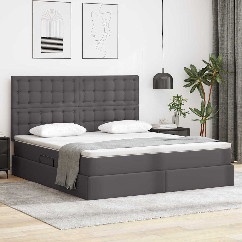 vidaXL Bett mit Stauraum und LED mit LED Grau 160 x 200 cm Kunstleder