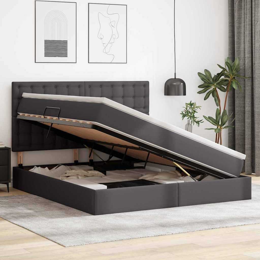 vidaXL Bett mit Stauraum und LED mit LED Grau 160 x 200 cm Kunstleder