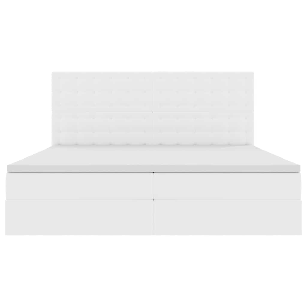 Bett mit Stauraum und LED Reinweiß 200 x 200 cm Kunstleder