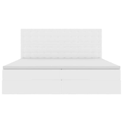 Bett mit Stauraum und LED Reinweiß 200 x 200 cm Kunstleder