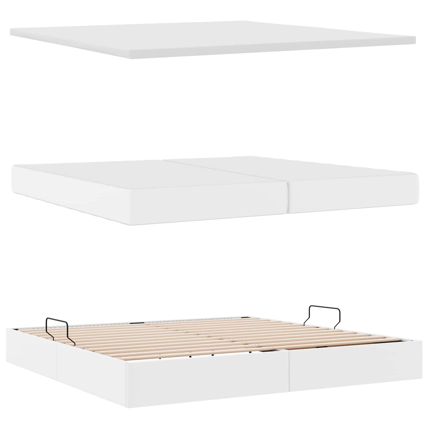 Bett mit Stauraum und LED Reinweiß 200 x 200 cm Kunstleder