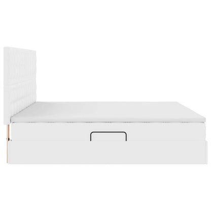 Bett mit Stauraum und LED Reinweiß 200 x 200 cm Kunstleder
