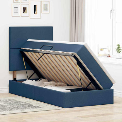 vidaXL Bett mit Stauraum und LED mit LED Blau 90 x 200 cm Polyester