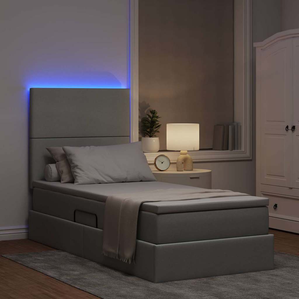 Bett mit Stauraum und LED Hellgrau 100 x 200 cm Polyester