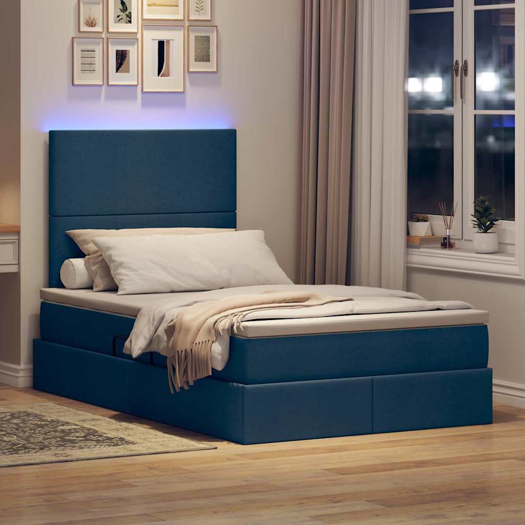 Bett mit Stauraum und LED mit LED Blau 120 x 200 cm Polyester