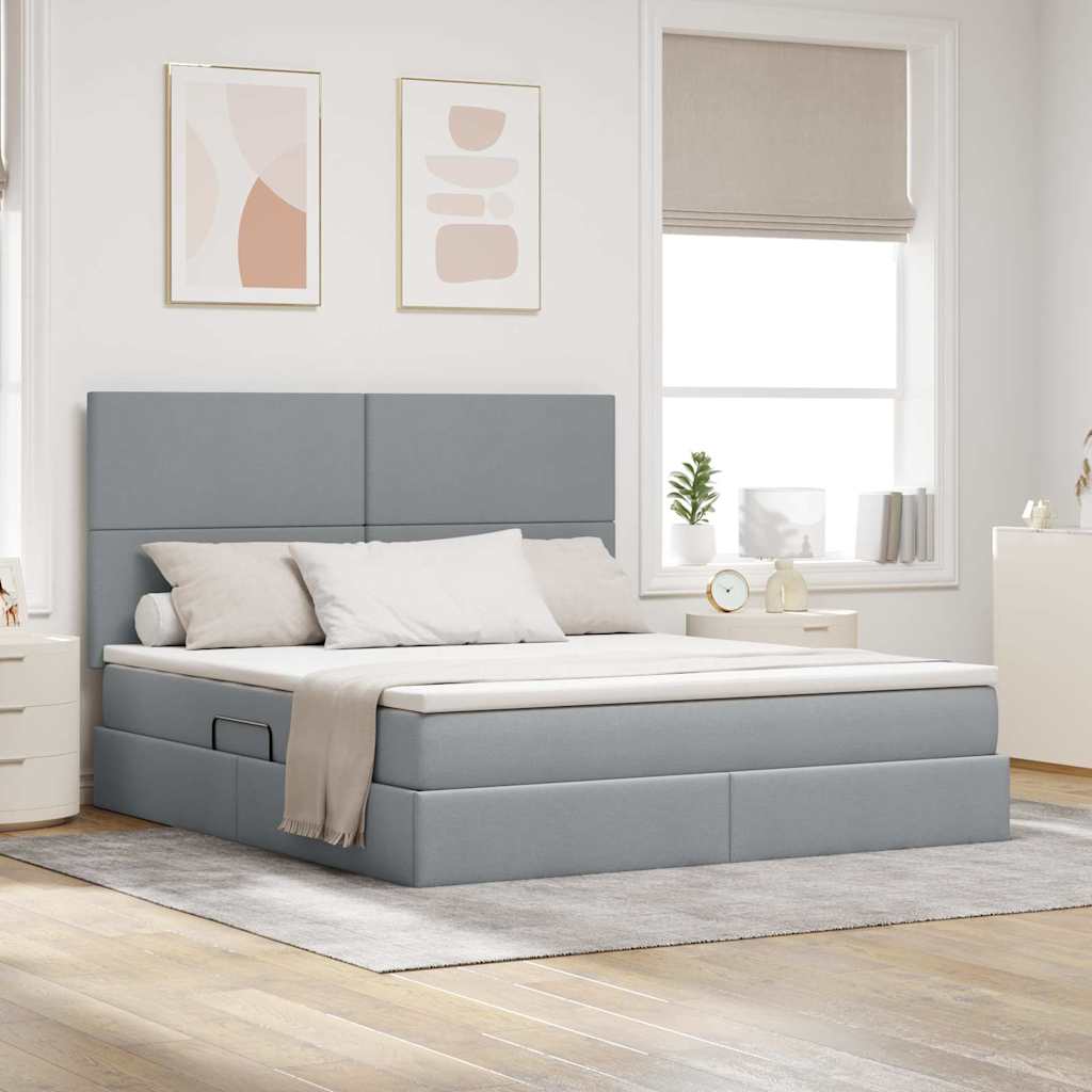 vidaXL Bett mit Stauraum und LED Hellgrau 160 x 200 cm Polyester