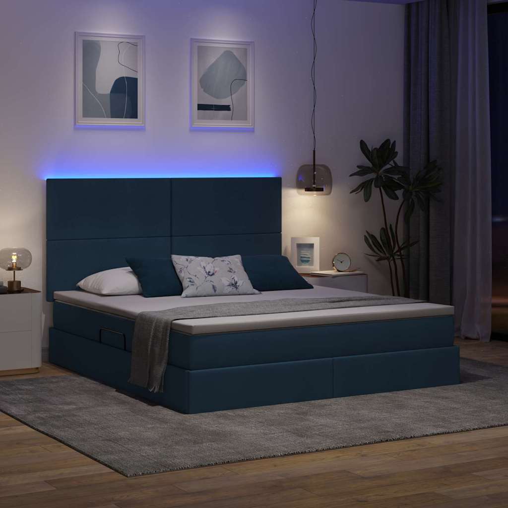 Bett mit Stauraum und LED mit LED Blau 160 x 200 cm Polyester