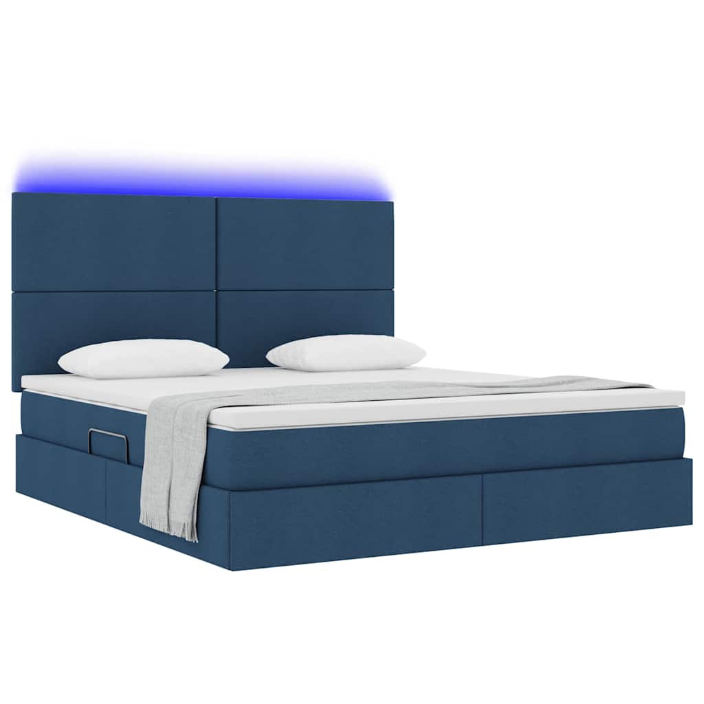 Bett mit Stauraum und LED mit LED Blau 160 x 200 cm Polyester