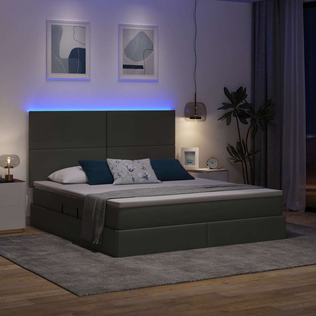 Bett mit Stauraum und LED Dunkelgrau 180 x 200 cm Polyester