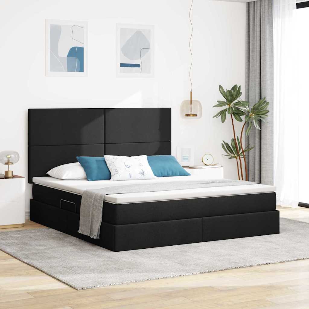 Bett mit Stauraum und LED Schwarz 180 x 200 cm Polyester
