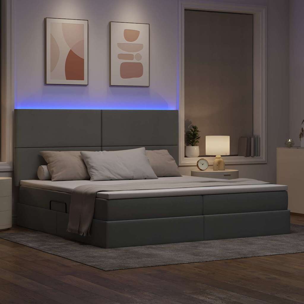 Bett mit Stauraum und LED Hellgrau 200 x 200 cm Polyester