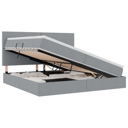 Bett mit Stauraum und LED Hellgrau 200 x 200 cm Polyester