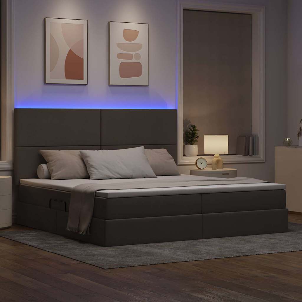 Bett mit Stauraum und LED mit LED Taupe 200 x 200 cm Polyester