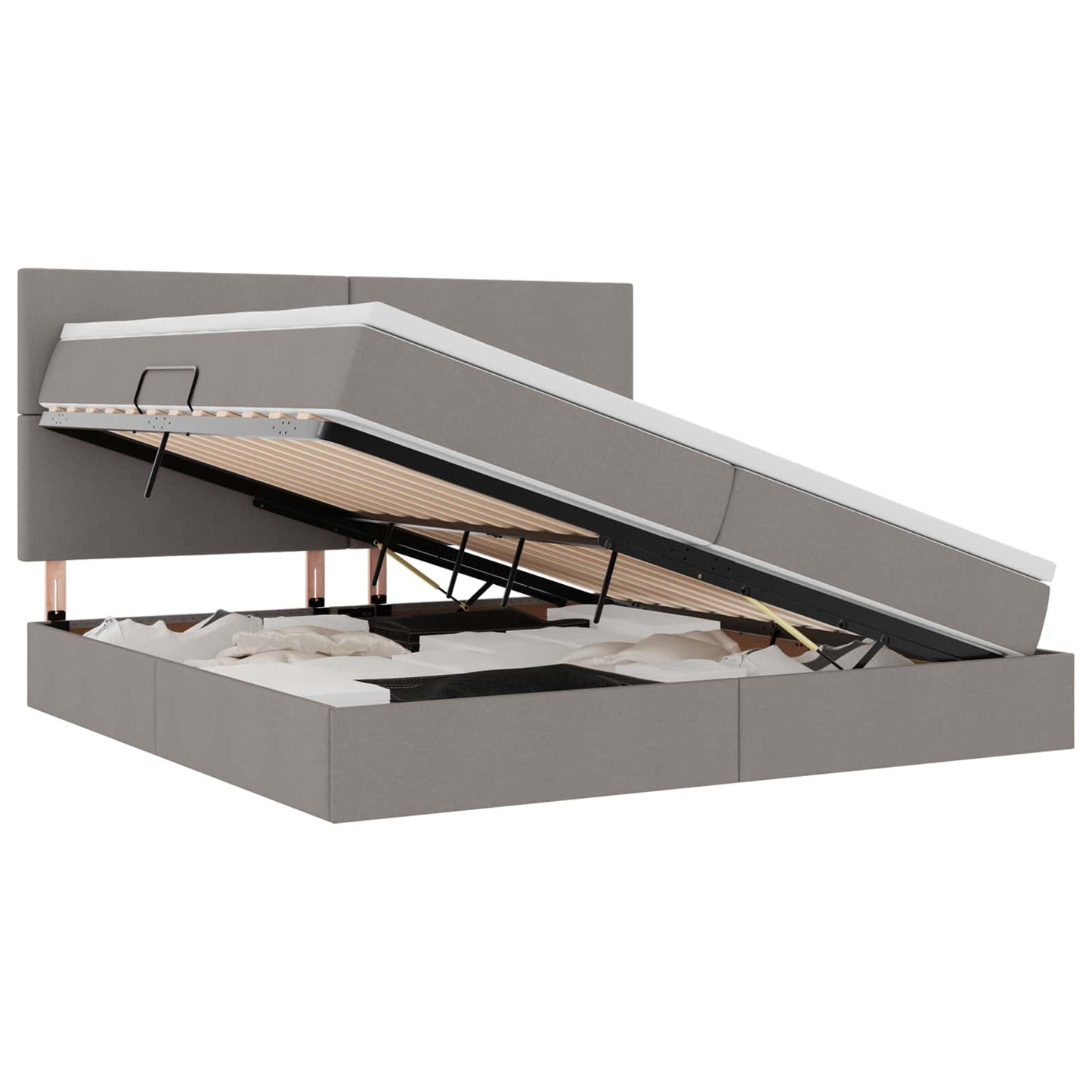 Bett mit Stauraum und LED mit LED Taupe 200 x 200 cm Polyester