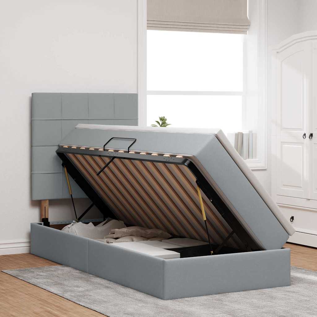 Bett mit Stauraum und LED Hellgrau 100 x 200 cm Polyester