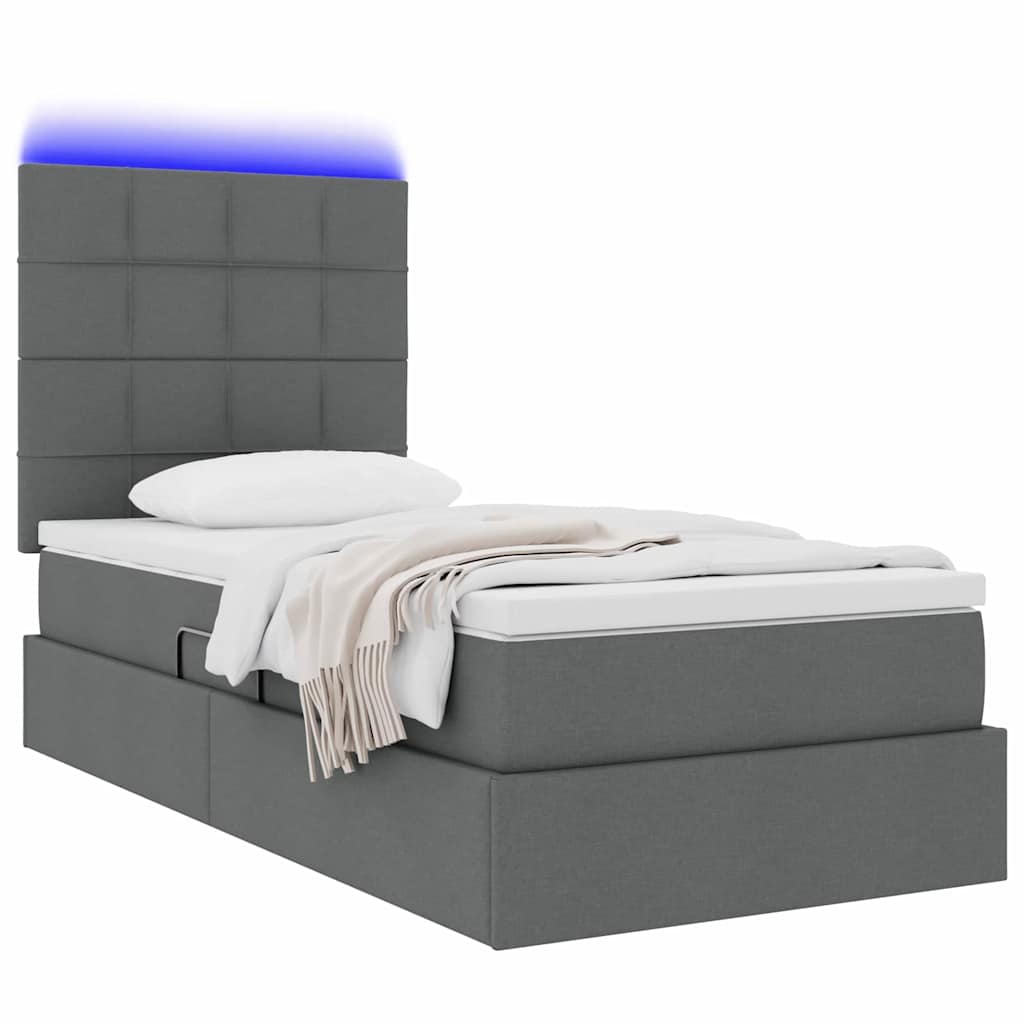 Bett mit Stauraum und LED Dunkelgrau 100 x 200 cm Polyester