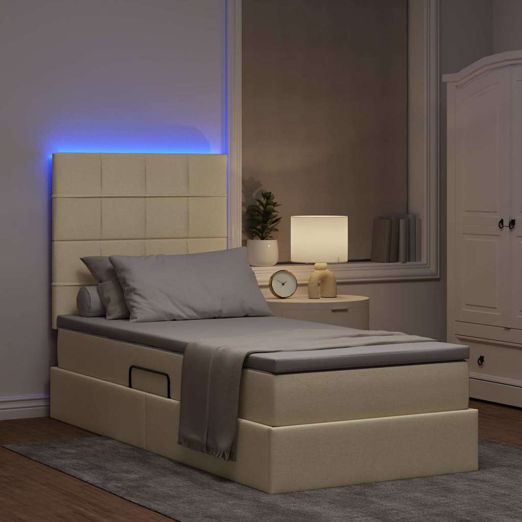 Bett mit Stauraum und LED mit LED Creme 100 x 200 cm Polyester