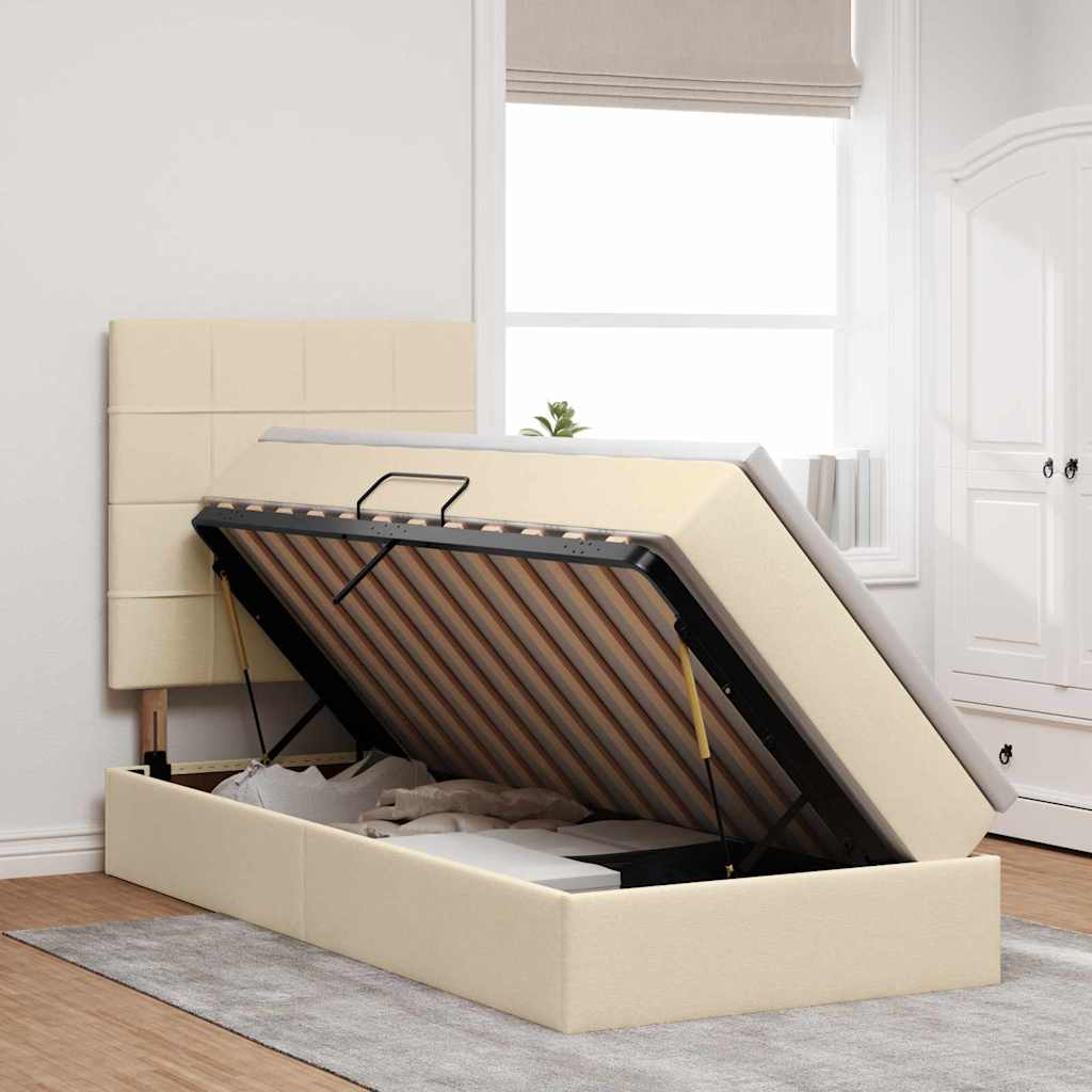 Bett mit Stauraum und LED mit LED Creme 100 x 200 cm Polyester