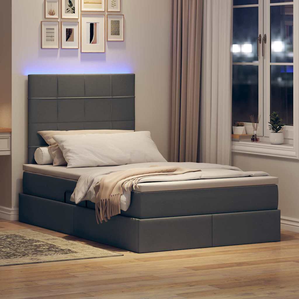 Bett mit Stauraum und LED Dunkelgrau 120 x 200 cm Polyester