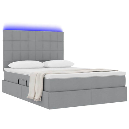 Bett mit Stauraum und LED Hellgrau 140 x 190 cm Polyester