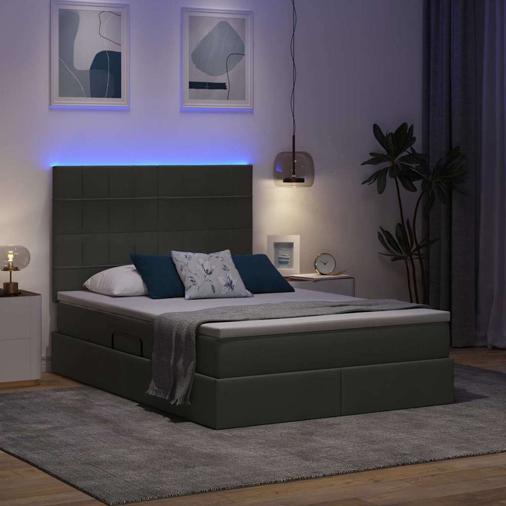 vidaXL Bett mit Stauraum und LED Dunkelgrau 140 x 190 cm Polyester