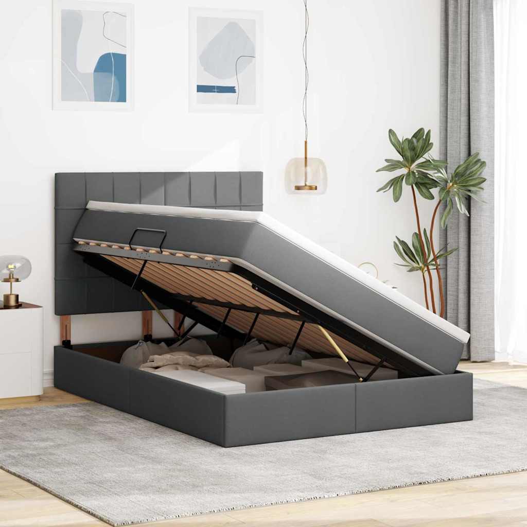 vidaXL Bett mit Stauraum und LED Dunkelgrau 140 x 190 cm Polyester