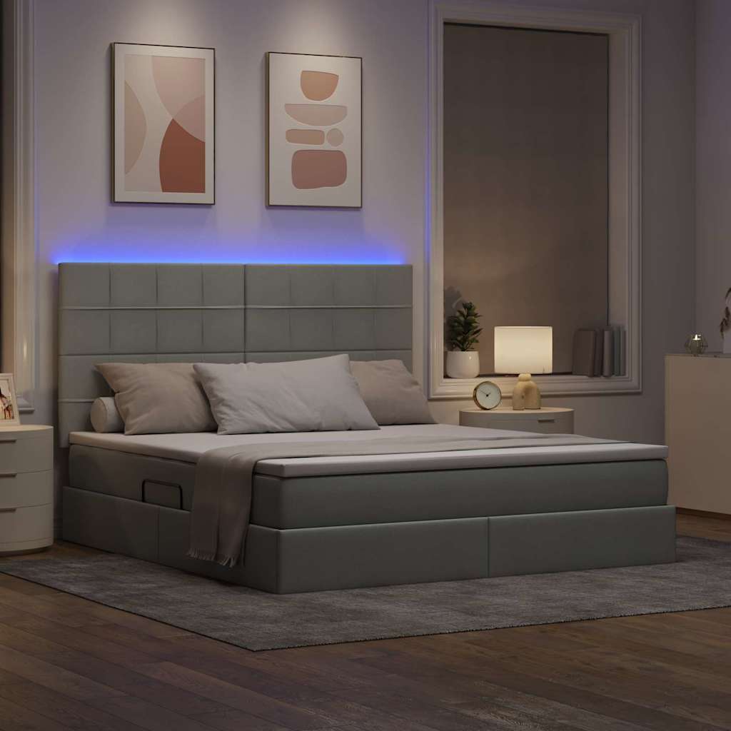 Bett mit Stauraum und LED Hellgrau 160 x 200 cm Polyester