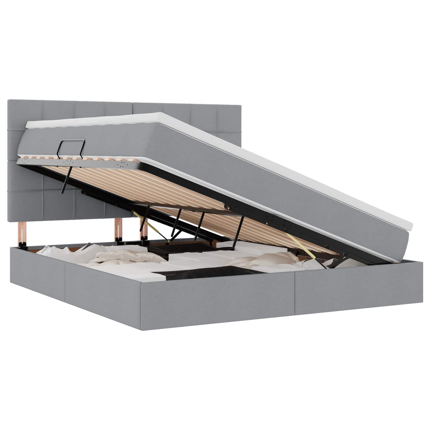 Bett mit Stauraum und LED Hellgrau 160 x 200 cm Polyester