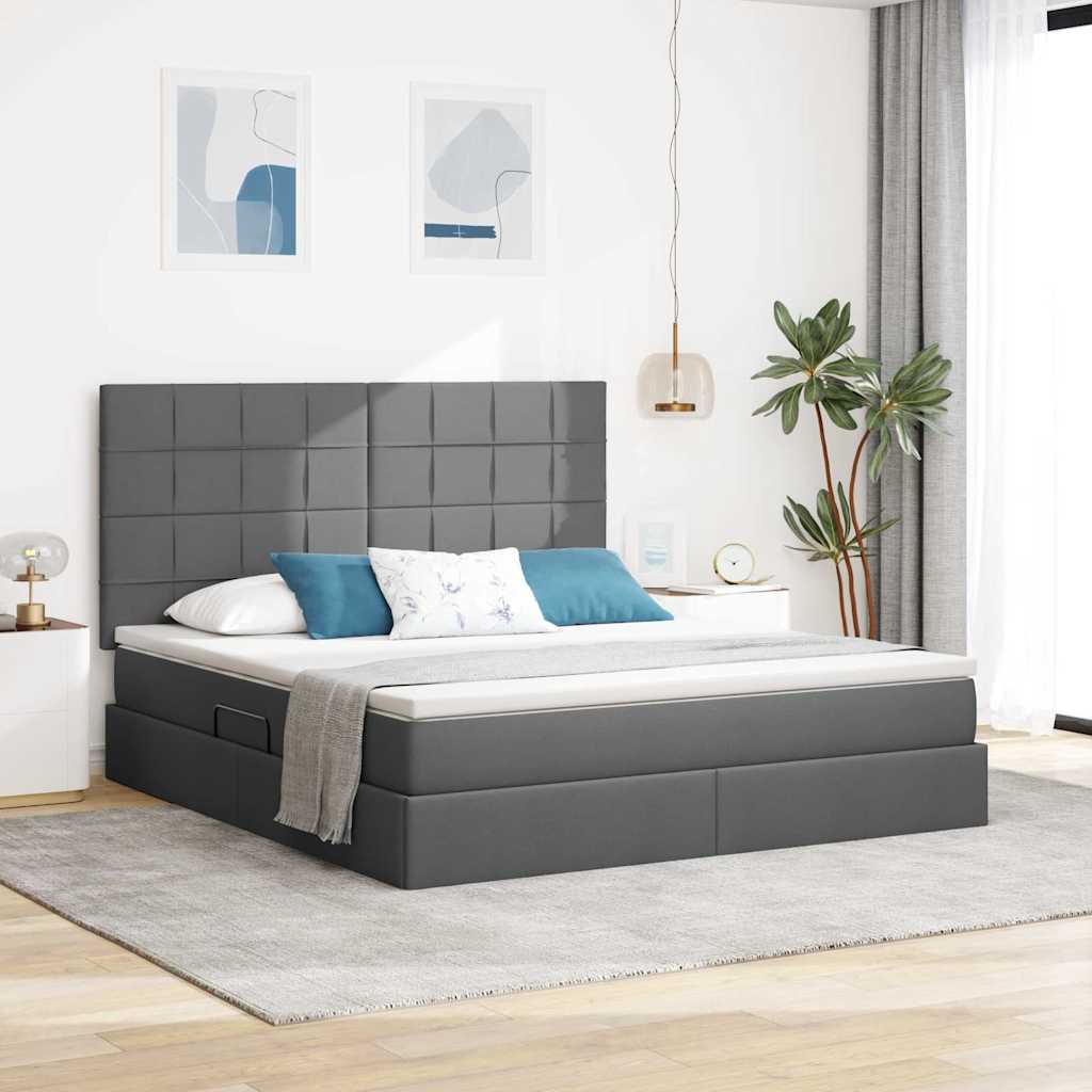 Bett mit Stauraum und LED Dunkelgrau 160 x 200 cm Polyester