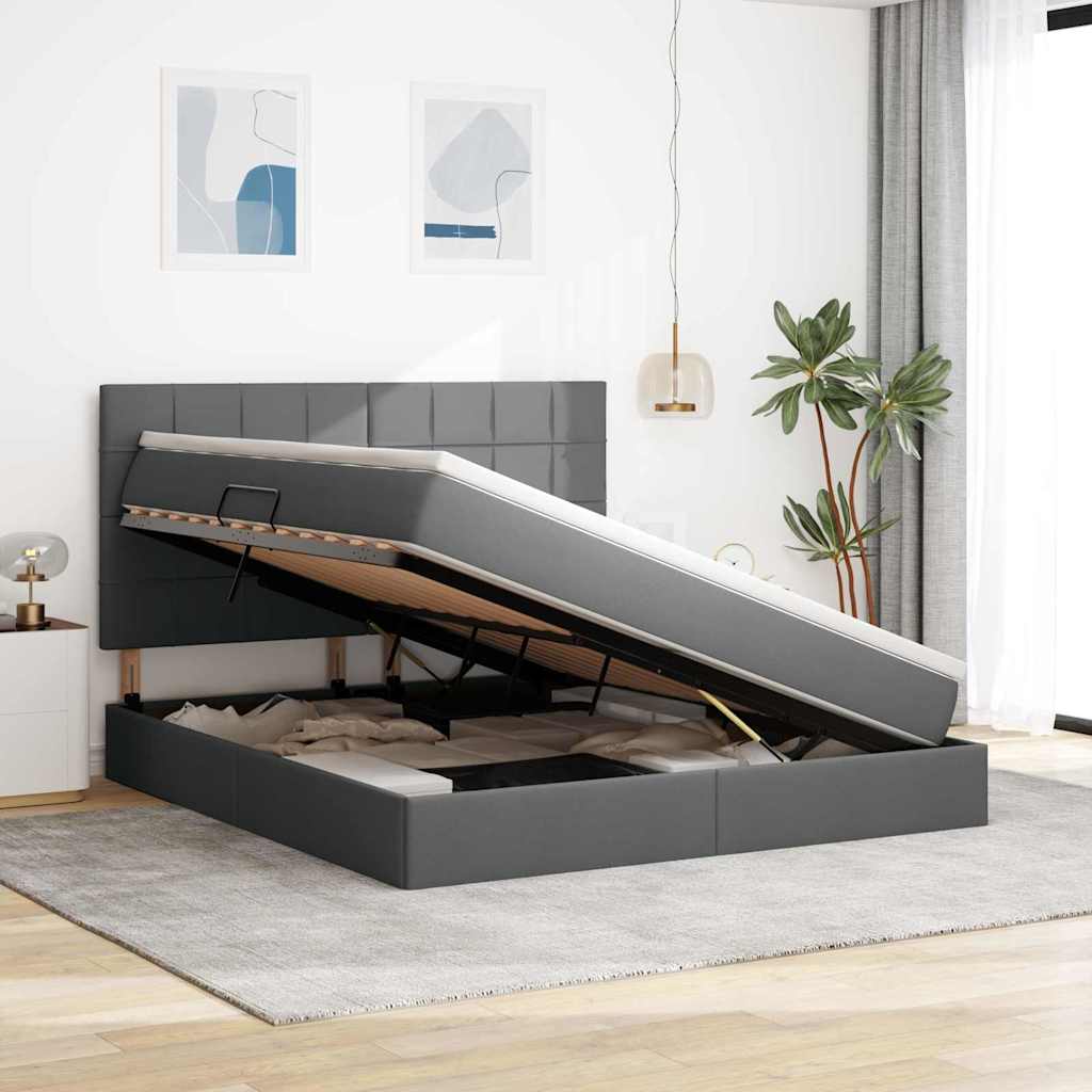 Bett mit Stauraum und LED Dunkelgrau 160 x 200 cm Polyester