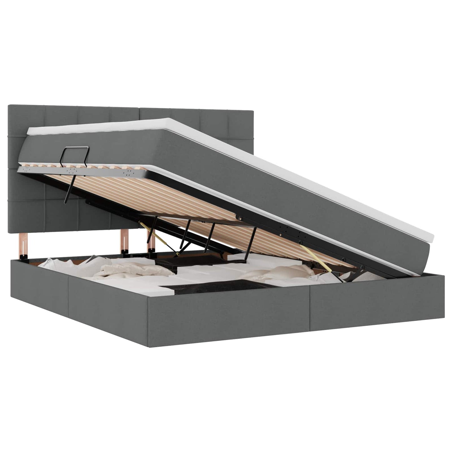Bett mit Stauraum und LED Dunkelgrau 160 x 200 cm Polyester