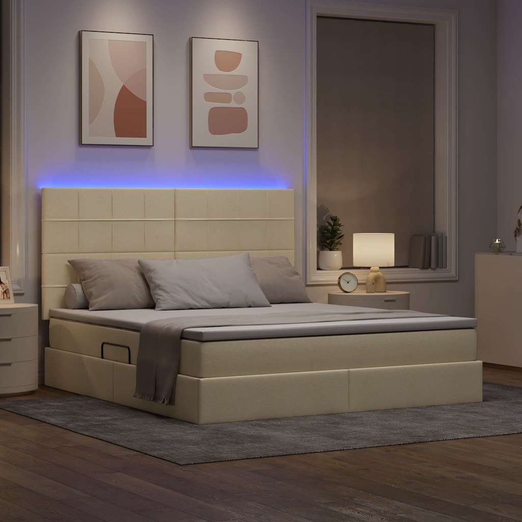 vidaXL Bett mit Stauraum und LED mit LED Creme 160 x 200 cm Polyester
