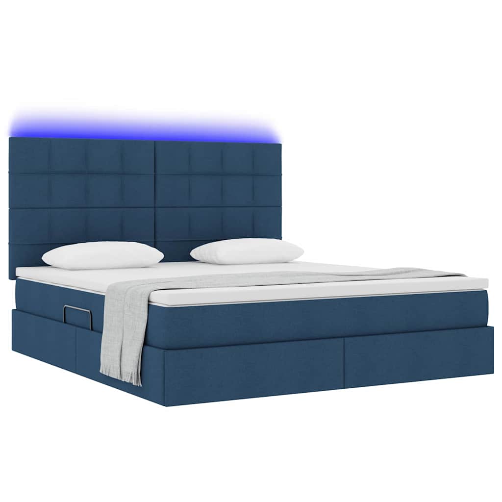 Bett mit Stauraum und LED mit LED Blau 160 x 200 cm Polyester