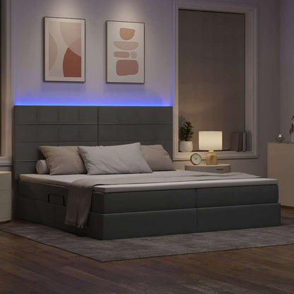 Bett mit Stauraum und LED Hellgrau 200 x 200 cm Polyester